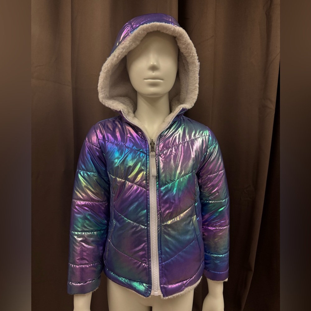 SO Iridescent Purple and Blue Puffer Jacket Girls 4/5 Kids